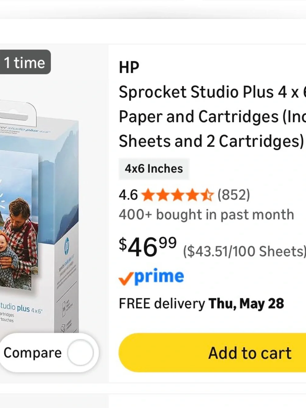 HP Sprocket Studio Plus Photo Paper Pack in Light Blue and White (20 sheets x 5)